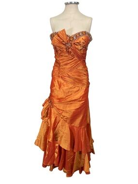 Vintage Y2k 90s May Queen Strapless Ruched Ruffle Mermaid Formal Gown Size 10